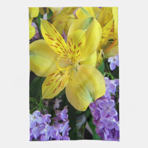 Alstroemeria and  Lilacs Flowers Kitchen Towel