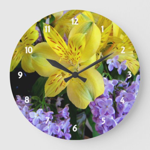 Alstroemeria and  Lilacs Flowers Large Clock