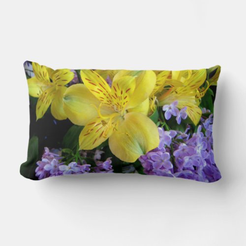 Alstroemeria and  Lilacs Flowers Lumbar Pillow