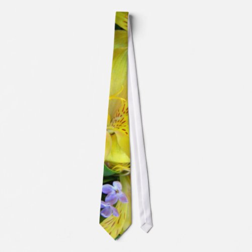 Alstroemeria and  Lilacs Flowers Neck Tie