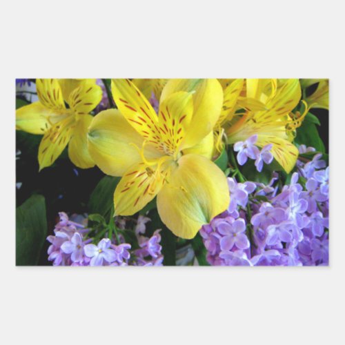 Alstroemeria and  Lilacs Flowers Rectangular Sticker