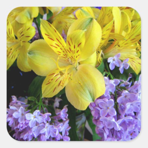 Alstroemeria and  Lilacs Flowers Square Sticker