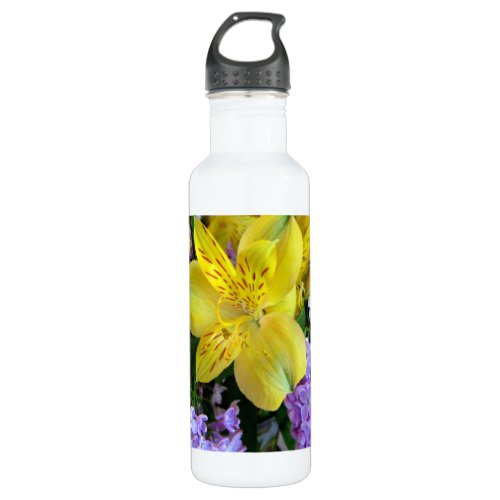 Alstroemeria and  Lilacs Flowers Stainless Steel Water Bottle