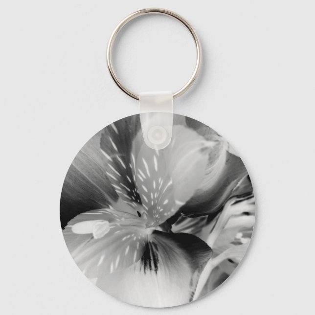 Alstroemeria Peruvian Lily Flower in Black & White Keychain (Front)