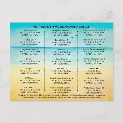 Alt Key and HTML Codes Beach Scene Postcard