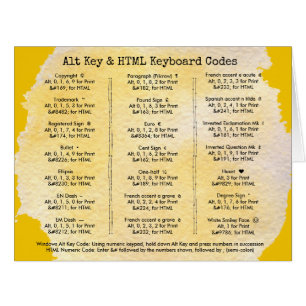 Alt Key and HTML Keyboard Codes Cards