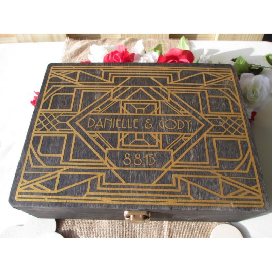 Alt. Wedding Guestbook-Art Deco Box w/100 Hearts (Top)