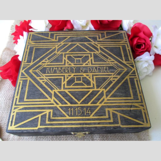 Alt. Wedding Guestbook-Art Deco Box w/50 Hearts (Front)