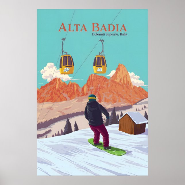 Alta Badia Snowboarding Travel Poster (Front)