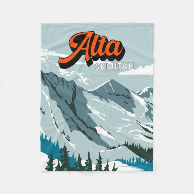 Alta Ski Area Winter Utah Vintage Fleece Blanket (Front)