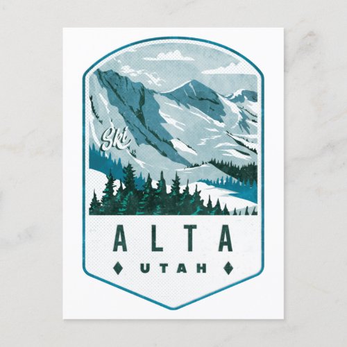 Alta Utah Ski Badge Postcard