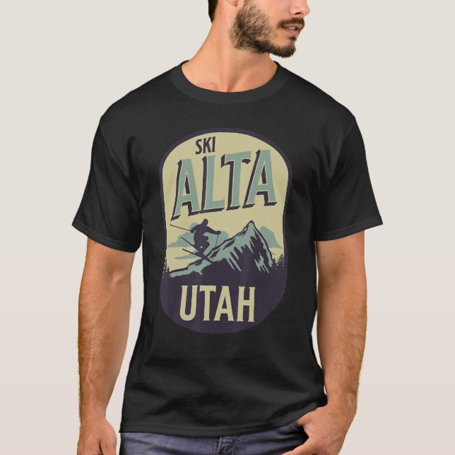 Alta Utah Ski Mountains Skier Winter Outdoors T-Shirt (Front)