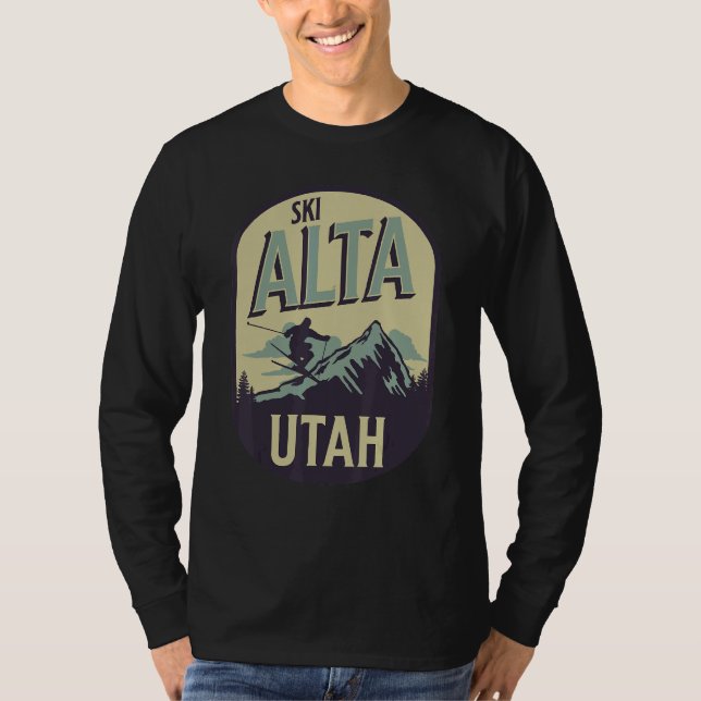 Alta Utah Ski Mountains Skier Winter Outdoors T-Shirt (Front)