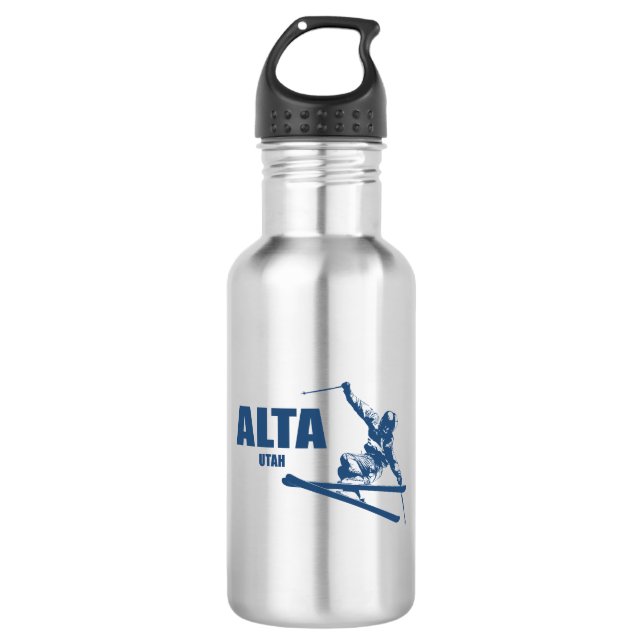 Alta Utah Skier Stainless Steel Water Bottle (Front)