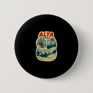 Alta Utah Vintage Skiing Vacation Ski Travel Souve Button