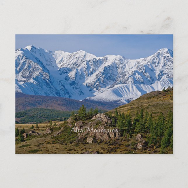Altai Mountains, scenic photograph, labeled, Postcard (Front)