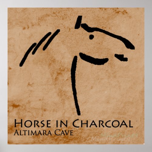 Altamira Horse in Black Lines Poster