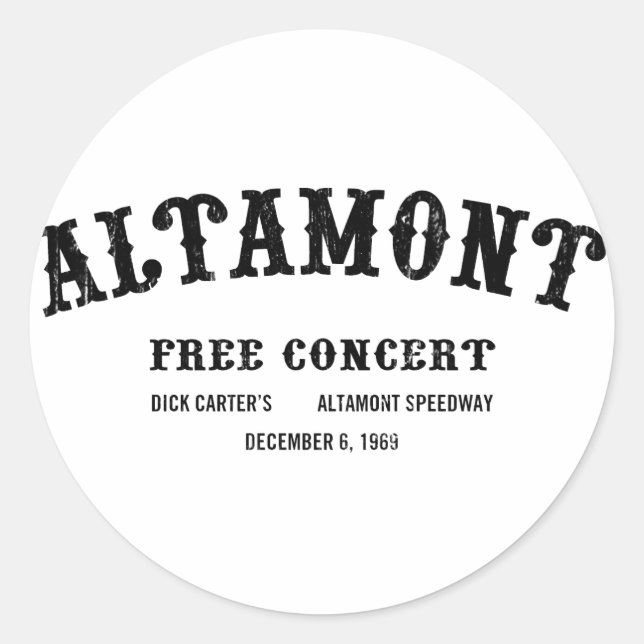 Altamont Free Concert Classic Round Sticker (Front)