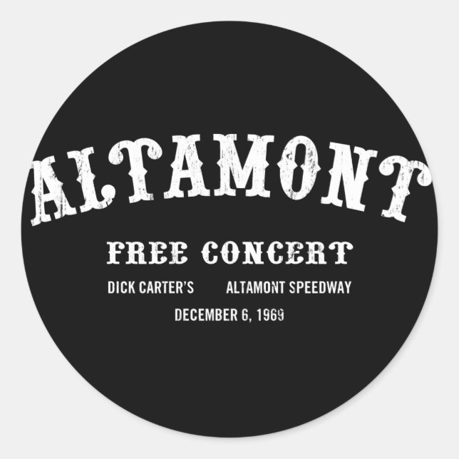 Altamont Free Concert Classic Round Sticker (Front)