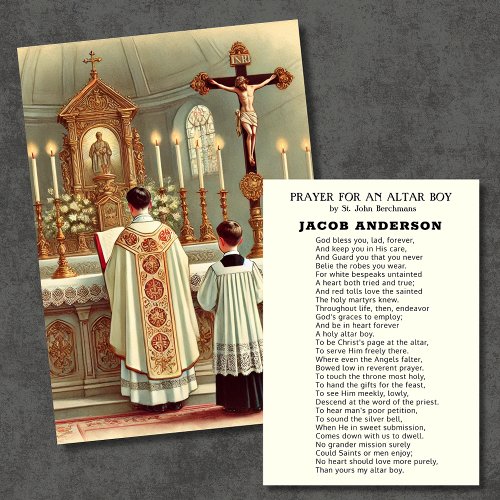 Altar Boy Prayer for Catholic Priest Vocations Note Card