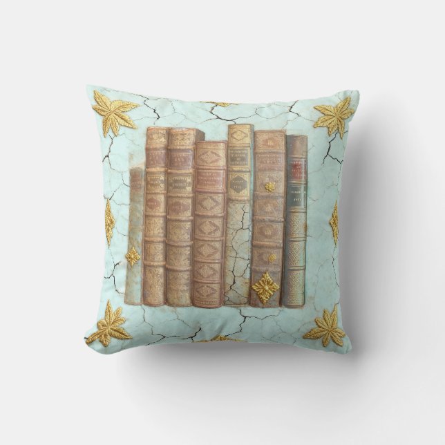 Alte Bücher - goldene Blätter - mint |  Throw Pillow (Front)