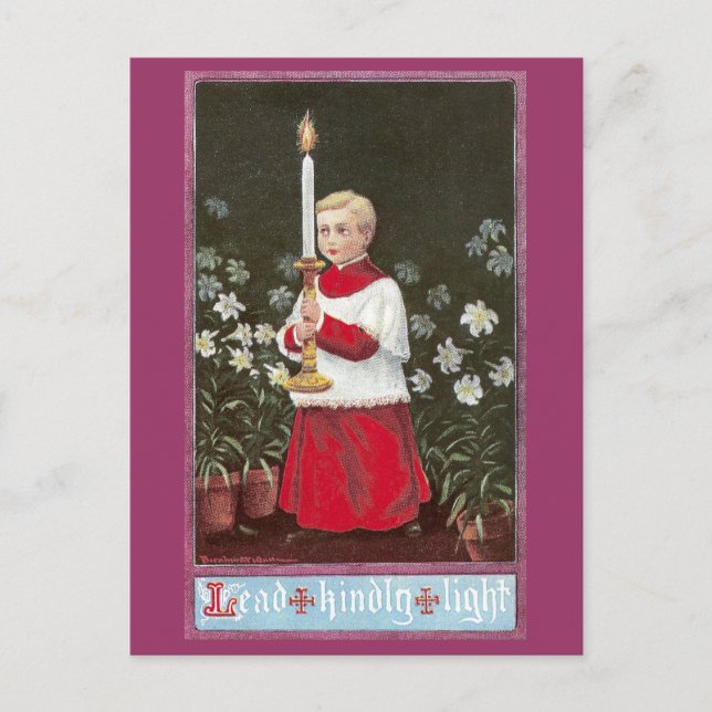 Alter Boy Bearing Candle Vintage Easter Holiday Postcard (Front)