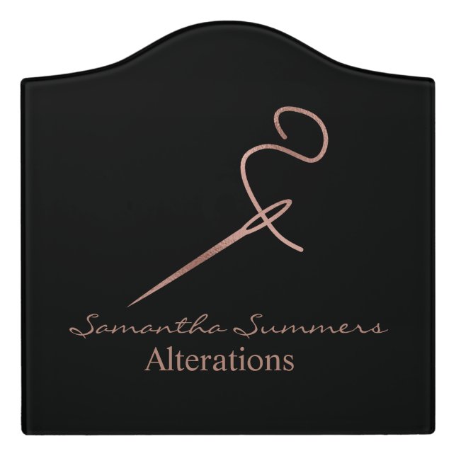 Alterations Rose Gold Needle Thread Sew Business Door Sign (Large Crest Front)