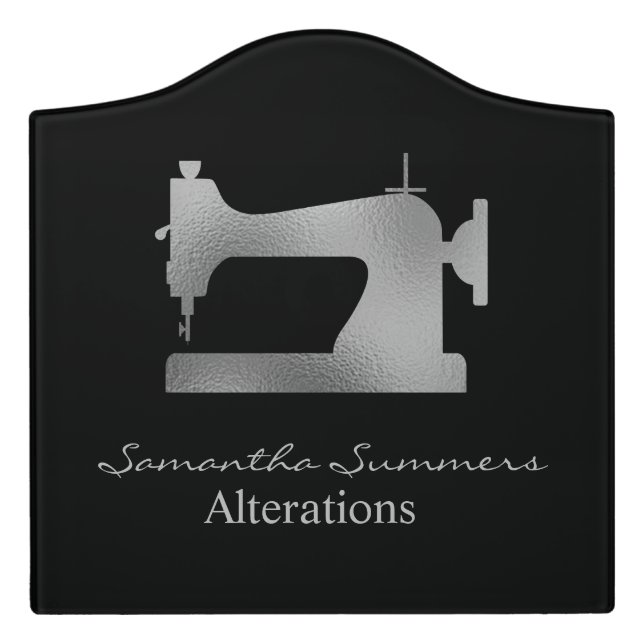 Alterations Rose Gold Sewing Machine Sew Business  Door Sign (Large Crest Front)
