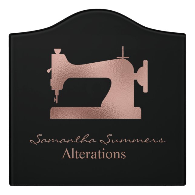 Alterations Rose Gold Sewing Machine Sew Business Door Sign (Large Crest Front)