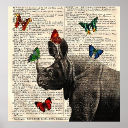 Altered Art Rhinoceros  Butterflies Poster