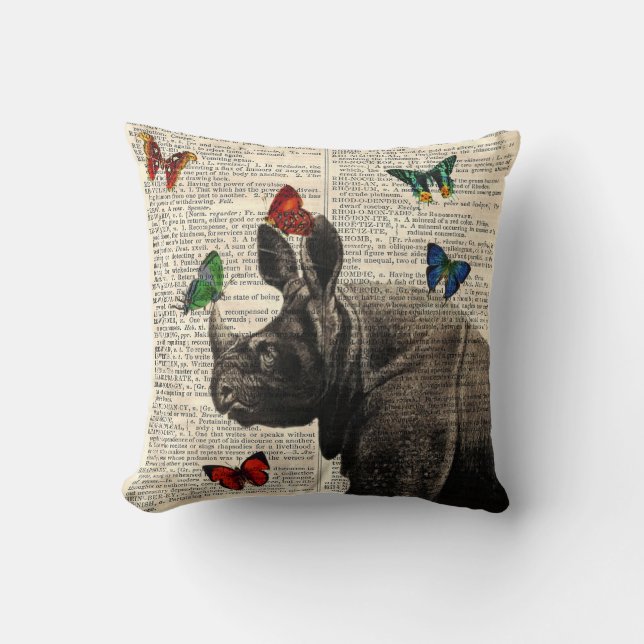 Altered Art Rhinoceros  Butterflies Throw Pillow (Front)
