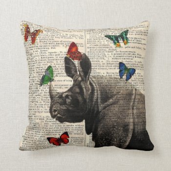 Altered Art Rhinoceros  Butterflies Throw Pillow by gidget26 at Zazzle
