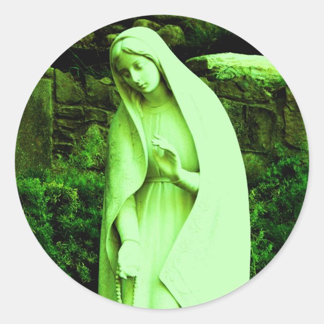 Altered Green Virgin Mary Classic Round Sticker (Front)
