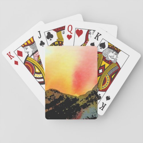 Altered Watercolor Dramatic Mountain Sunset Playing Cards