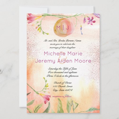 Alternate Boho Freesia Pink Pop Wedding Invitation