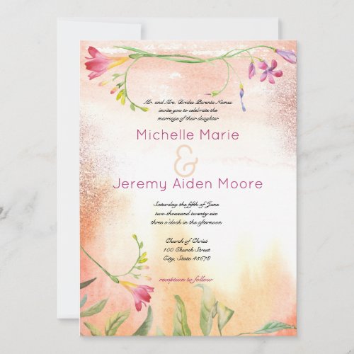 Alternate Boho Freesia Pink Pop Wedding Invitation