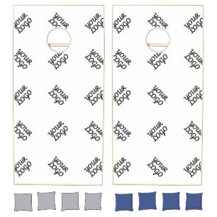 Alternating Business Logo or Image Pattern White Cornhole Set