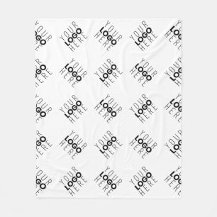Alternating Business Logo or Image Pattern White Fleece Blanket