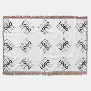 Alternating Business Logo or Image Pattern White Throw Blanket