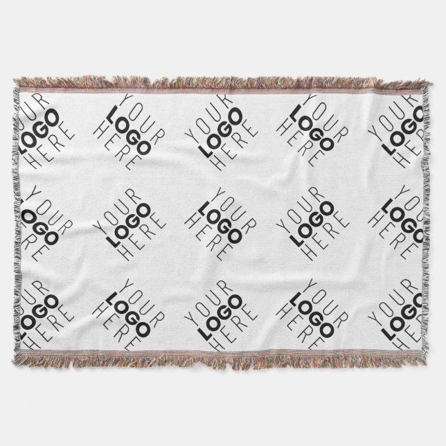 Alternating Business Logo or Image Pattern | White Throw Blanket (Front)
