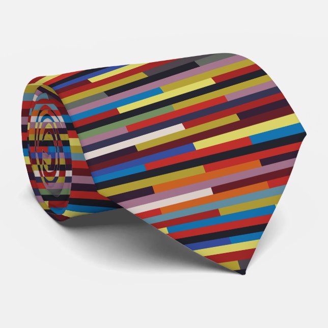 Alternating Colour Stripes Patchwork - Horizontal Neck Tie (Rolled)
