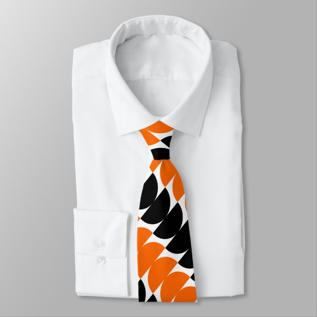 Alternating Crescents 02a - Orange and Black Neck Tie (Tied)
