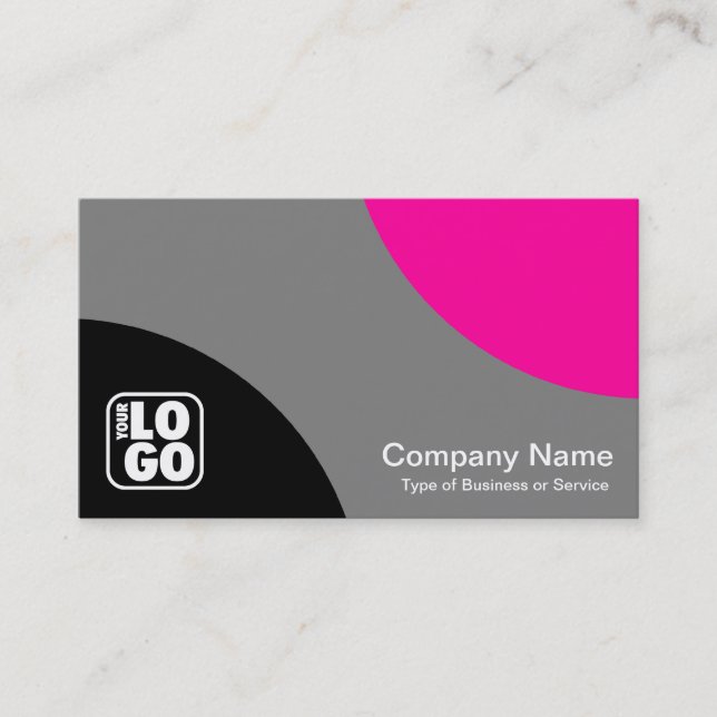 Alternating Curves - Black, Gray and Warm Pink Business Card (Front)