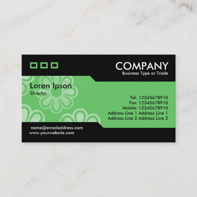 Alternating - Green Cascadng Flowers Texture Business Card (Front)