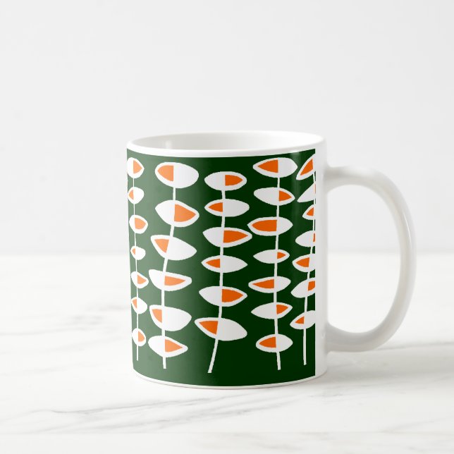 Alternating Leaf - White & Orange on Green 003300 Coffee Mug (Right)