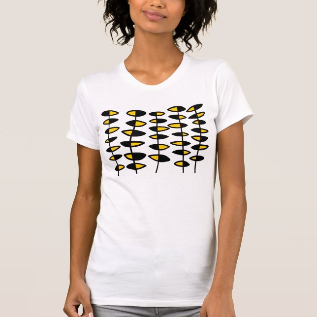 Alternating Leaves Abstract - Black and Amber T-Shirt (Front)
