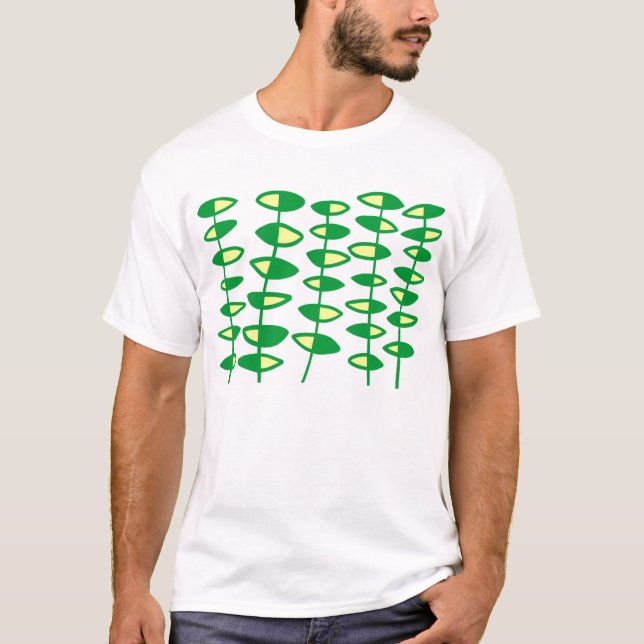 Alternating Leaves Abstract - Green and Cream T-Shirt (Front)