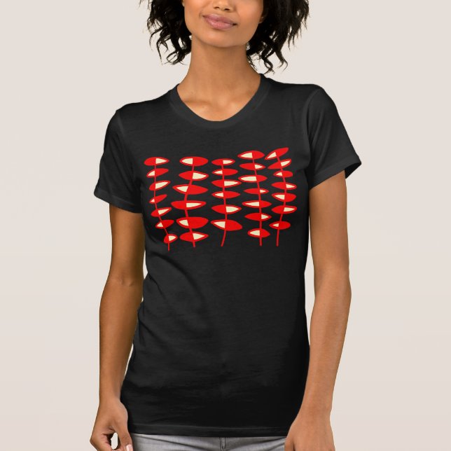 Alternating Leaves Abstract - Red and Cream T-Shirt (Front)