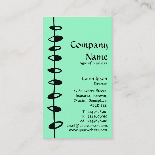 Alternating Leaves - Black on Pale Green 99FFCC Business Card (Front)