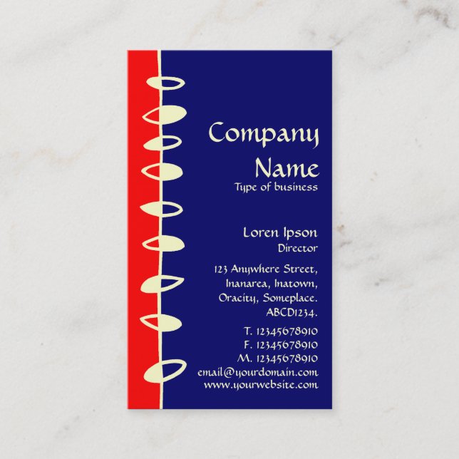 Alternating Leaves - Red, Dark Blue and Cream Business Card (Front)
